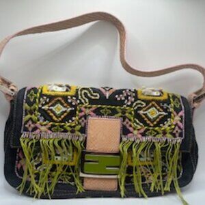 Fendi Denim Baguette with Fringe